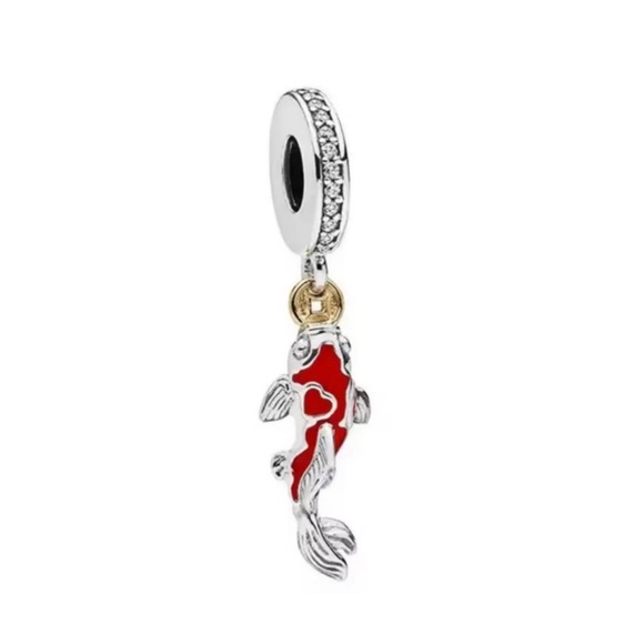 Pandora Red and Silver Fish Charm with Gold Detail - Picture 1 of 4